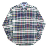 TOMMY HILFIGER Mens Green & Navy Check Shirt M Button Down Long Sleeve Cotton