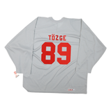 Mens Grey & Blue Graphic Long Sleeve V-Neck T-Shirt Mirchu 89 CCM Hockey Style L