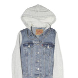 LEVI'S Womens Blue & Grey Denim Hoodie Jacket XS Cotton Button Closure Casual