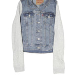 LEVI'S Womens Blue & Grey Denim Hoodie Jacket XS Cotton Button Closure Casual