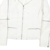 Oscar Leopoldo Womens White Leather Jacket M Zip Plain Stylish Biker Fit