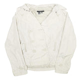 ZARA Womens White Nylon Button Jacket L Lightweight Casual Outerwear