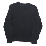 TOMMY HILFIGER Mens Black Plain Cotton Jumper Crew Neck Basic Knit XS Classic