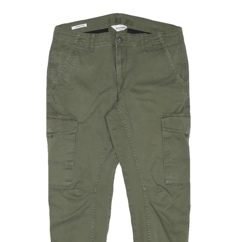 JACK & JONES Mens Cotton Blend Green Relaxed Cargo Trousers W32 L28 Utility
