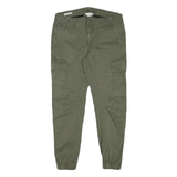 JACK & JONES Mens Cotton Blend Green Relaxed Cargo Trousers W32 L28 Utility