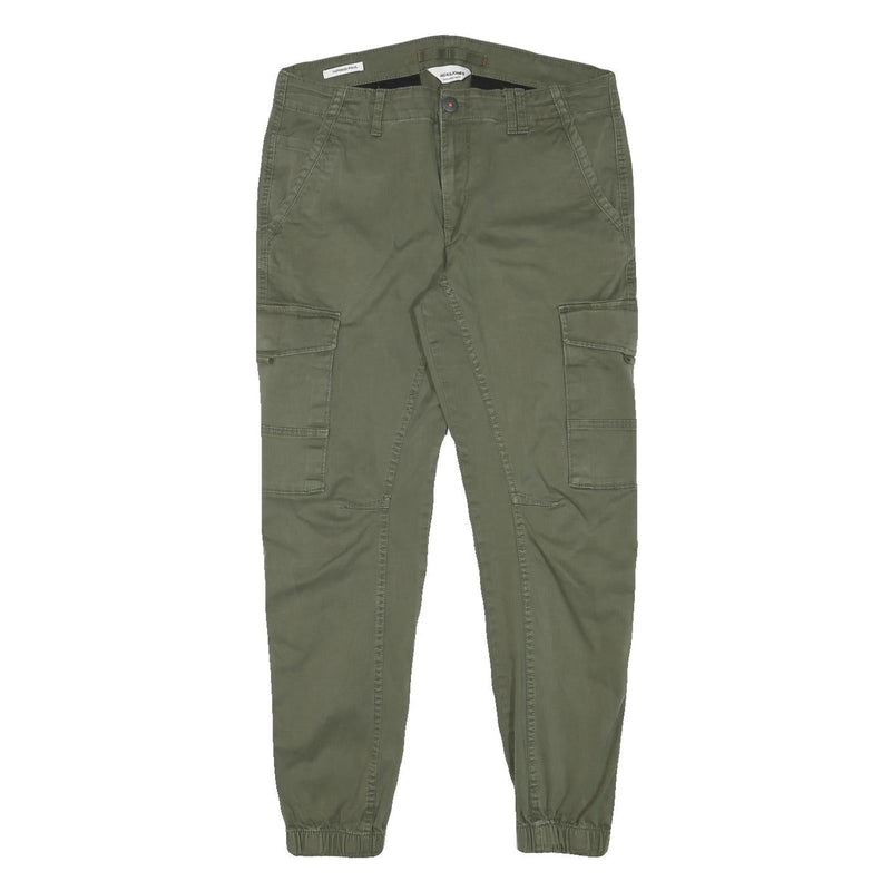 JACK & JONES Mens Cotton Blend Green Relaxed Cargo Trousers W32 L28 Utility