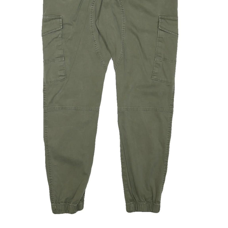 JACK & JONES Mens Cotton Blend Green Relaxed Cargo Trousers W32 L28 Utility