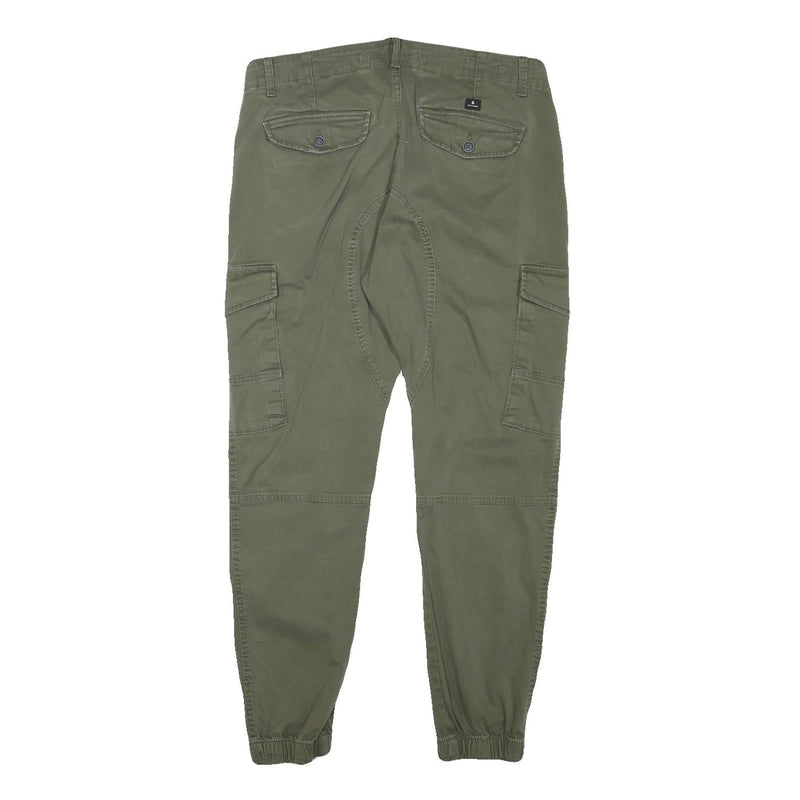 JACK & JONES Mens Cotton Blend Green Relaxed Cargo Trousers W32 L28 Utility