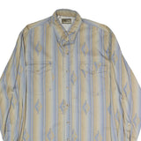 ROPER Mens Beige & Blue Pattern Shirt L Western Cotton Button Casual Long Sleeve