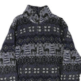 WOOLRICH Mens Blue Black Zip Jacket L Polyester Blend Patterned Fleece Winter