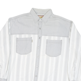 ATTACK Mens White & Grey Cotton Blend Shirt XL Button Shirt Casual Stripe