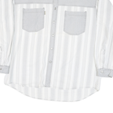 ATTACK Mens White & Grey Cotton Blend Shirt XL Button Shirt Casual Stripe