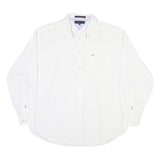 TOMMY HILFIGER Mens White Cotton Blend Shirt XL Classic Long Sleeve Button Down