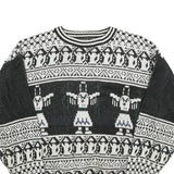 STYLEWISE Mens Black & White Patterned Jumper Crew Neck Chunky Knit XL Winter