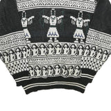 STYLEWISE Mens Black & White Patterned Jumper Crew Neck Chunky Knit XL Winter