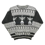 STYLEWISE Mens Black & White Patterned Jumper Crew Neck Chunky Knit XL Winter