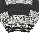 STYLEWISE Mens Black & White Patterned Jumper Crew Neck Chunky Knit XL Winter