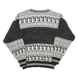 STYLEWISE Mens Black & White Patterned Jumper Crew Neck Chunky Knit XL Winter