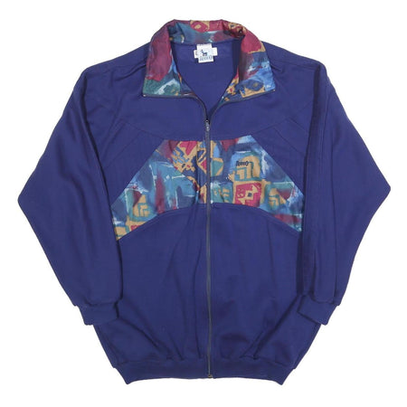 RODEO Mens Blue Abstract Pattern Zip Jacket L Polyester Casual Retro Style