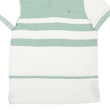 TOMMY HILFIGER Mens Green & White Striped Short Sleeve Polo Shirt M Cotton Blend