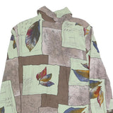 DIVINA Womens Green Brown Leaf Print Shirt Long Sleeve Collared M Relaxed Fit