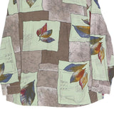 DIVINA Womens Green Brown Leaf Print Shirt Long Sleeve Collared M Relaxed Fit
