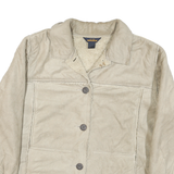 WOOLRICH Womens Beige Leather Button Jacket L Sherpa Soft Warm Coat