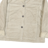 WOOLRICH Womens Beige Leather Button Jacket L Sherpa Soft Warm Coat