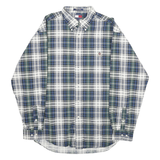 TOMMY HILFIGER Mens Blue Green Check Shirt L Button-Down Collar Casual Cotton