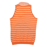 LAUREN RALPH LAUREN Womens Orange & White Striped Sleeveless Top Tie Neck L