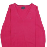 TOMMY HILFIGER Mens Red Plain V-Neck Basic Knit Jumper M Cotton Blend