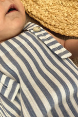 Organic Baby Romper - Blue White Stripes