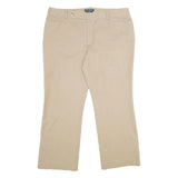 LAUREN RALPH LAUREN Womens Beige Cotton Blend Relaxed Straight Trousers W38 L29