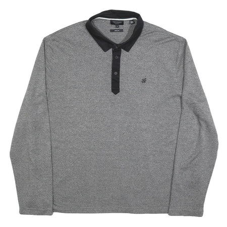 TED BAKER Mens Grey Polo Shirt XL Long Sleeve Plain Cotton Casual Basic
