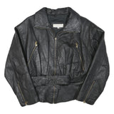 PARIS SPORT CLUB Womens Black Leather Jacket S Quilted Zip Vintage Chic