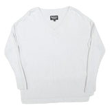 BARBOUR INTERNATIONAL Womens White Plain Jumper V-Neck Basic Knit UK 8 Cotton