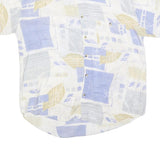 SCHILD Mens Cream & Blue Patterned Casual Shirt L Cotton Blend Short Sleeve