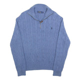 POLO RALPH LAUREN Mens Blue Cable Knit Half Zip Jumper L Cotton Classic