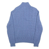POLO RALPH LAUREN Mens Blue Cable Knit Half Zip Jumper L Cotton Classic