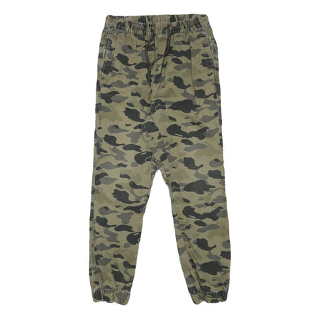 H&M Mens Cotton Blend Green Camouflage Relaxed Tapered Trousers W28 L28