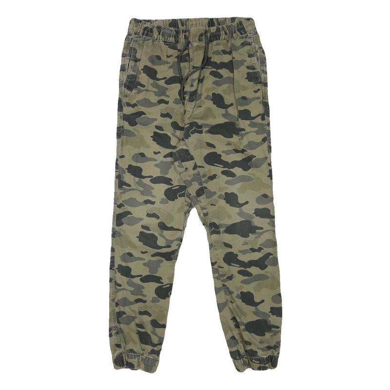 H&M Mens Cotton Blend Green Camouflage Relaxed Tapered Trousers W28 L28