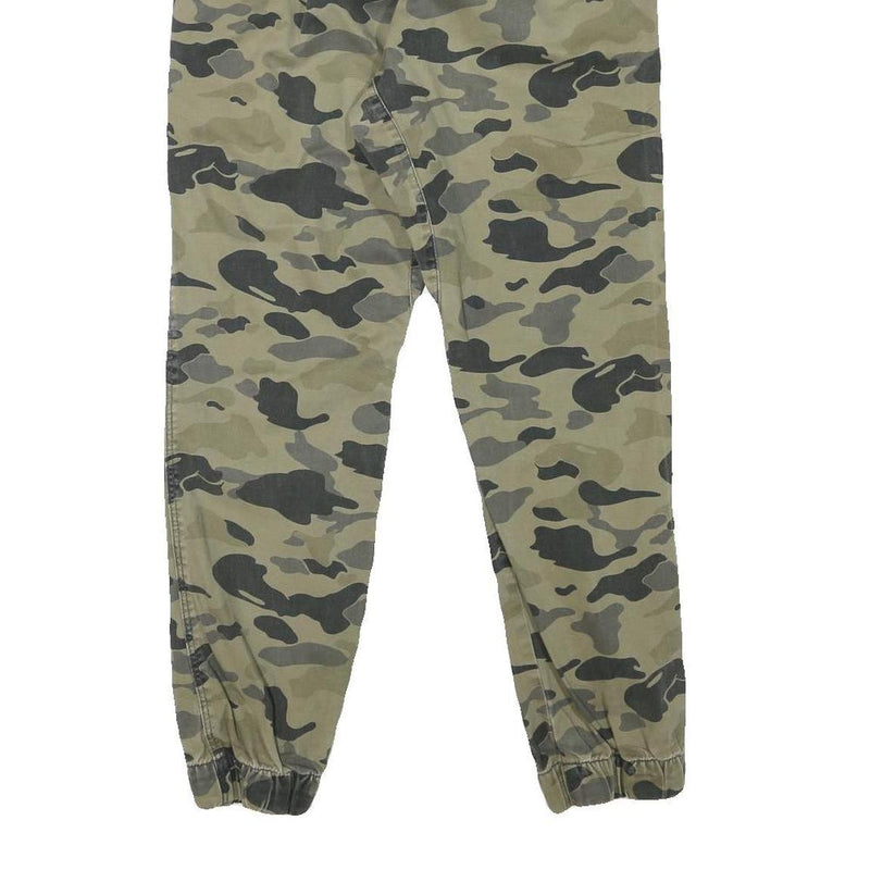 H&M Mens Cotton Blend Green Camouflage Relaxed Tapered Trousers W28 L28