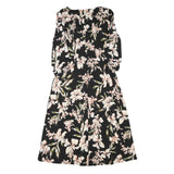 LAUREN RALPH LAUREN Womens Black Floral Wrap Dress Polyester Blend Knee Length