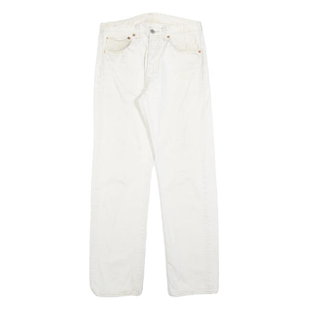LEVI'S Mens Cotton Blend White Regular Straight Trousers W32 L31 Button Closure