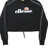 ELLESSE Womens Black Hoodie UK 8 Polyester Blend Crop Drawstring