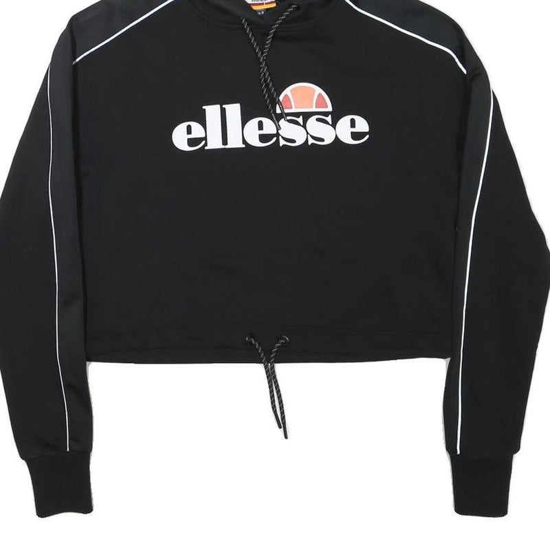 ELLESSE Womens Black Hoodie UK 8 Polyester Blend Crop Drawstring