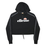 ELLESSE Womens Black Hoodie UK 8 Polyester Blend Crop Drawstring