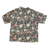 CONSENSUS Mens Black Green & Orange Floral Cotton Blend Shirt XL Summer Casual