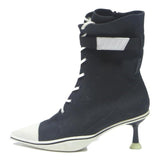 CHARLES & KEITH Womens Lace-Up Ankle Boots Black & White Canvas UK 3.5 Stylish