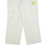 Mens Cotton Blend Relaxed White Cargo Trousers W30 L30 Smiley Patch Pocket